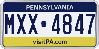 PA license plate MXX4847