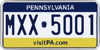 PA license plate MXX5001