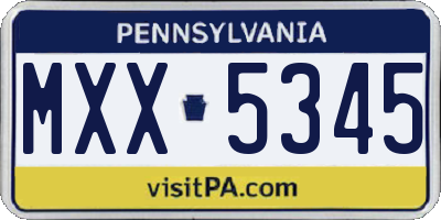 PA license plate MXX5345