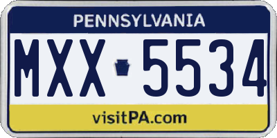 PA license plate MXX5534