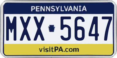 PA license plate MXX5647