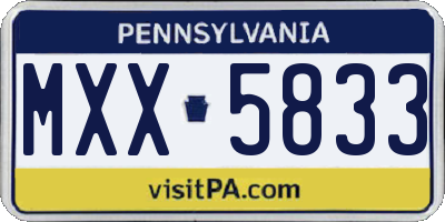 PA license plate MXX5833