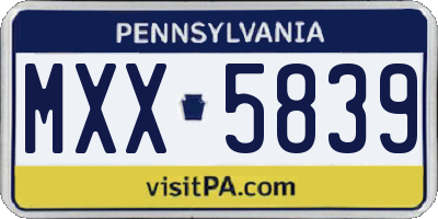 PA license plate MXX5839
