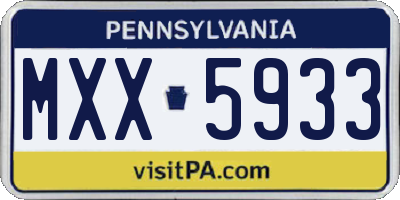 PA license plate MXX5933