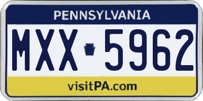 PA license plate MXX5962