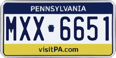 PA license plate MXX6651