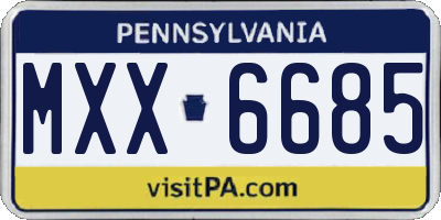PA license plate MXX6685