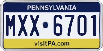 PA license plate MXX6701