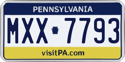 PA license plate MXX7793