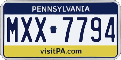 PA license plate MXX7794