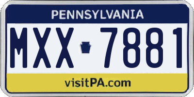 PA license plate MXX7881