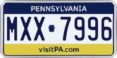PA license plate MXX7996
