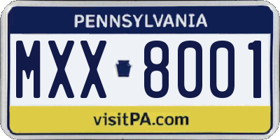 PA license plate MXX8001