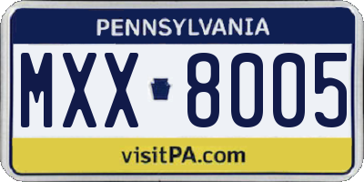 PA license plate MXX8005