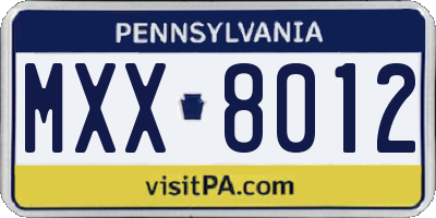 PA license plate MXX8012