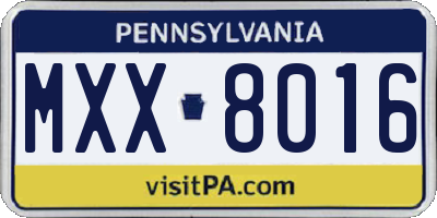 PA license plate MXX8016