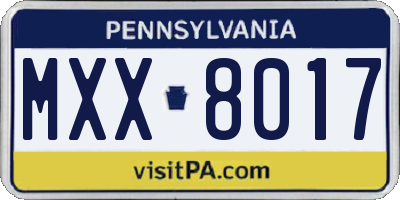 PA license plate MXX8017