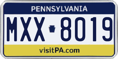 PA license plate MXX8019