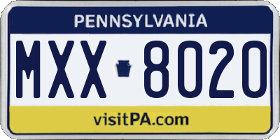 PA license plate MXX8020