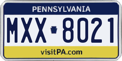 PA license plate MXX8021