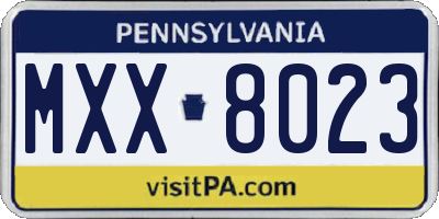 PA license plate MXX8023