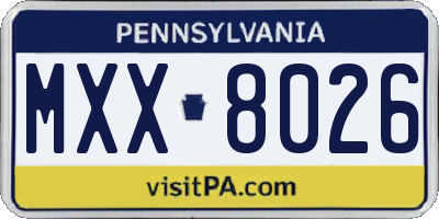 PA license plate MXX8026