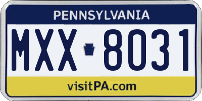 PA license plate MXX8031