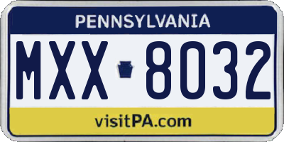 PA license plate MXX8032
