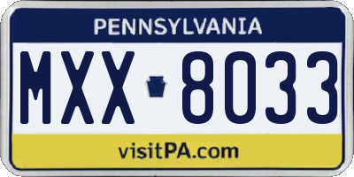 PA license plate MXX8033