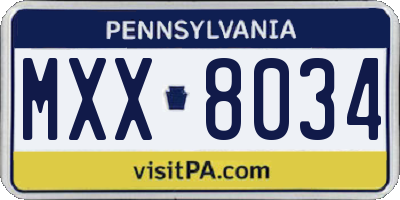 PA license plate MXX8034