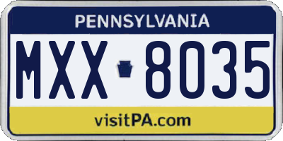 PA license plate MXX8035