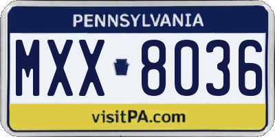 PA license plate MXX8036