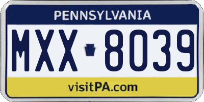 PA license plate MXX8039