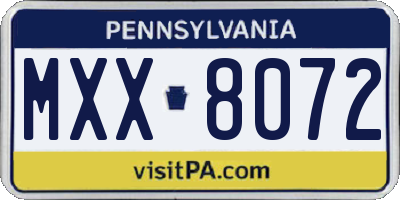 PA license plate MXX8072