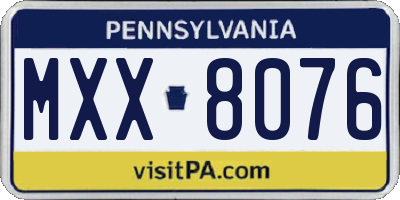 PA license plate MXX8076