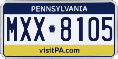 PA license plate MXX8105