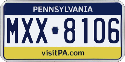 PA license plate MXX8106