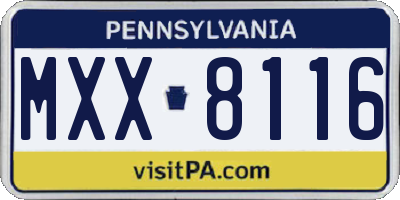 PA license plate MXX8116