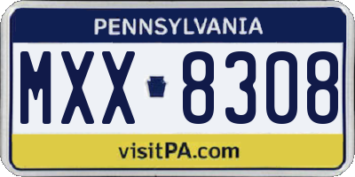PA license plate MXX8308