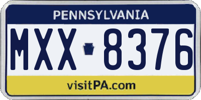 PA license plate MXX8376
