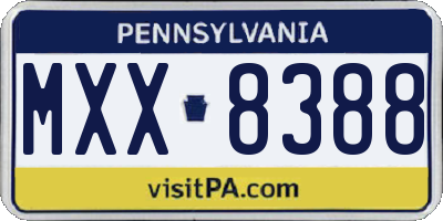 PA license plate MXX8388