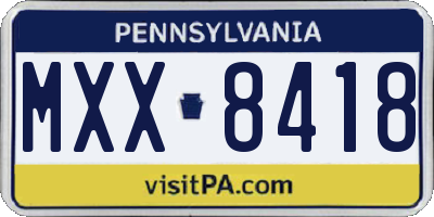 PA license plate MXX8418