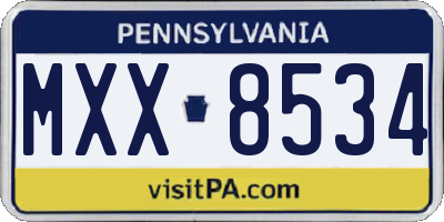 PA license plate MXX8534