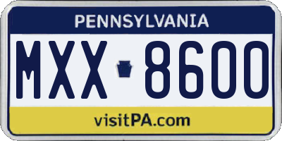 PA license plate MXX8600