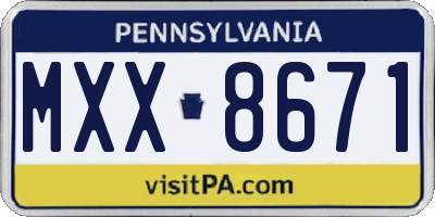 PA license plate MXX8671