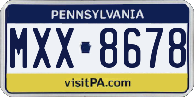 PA license plate MXX8678