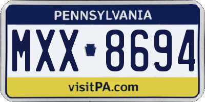 PA license plate MXX8694