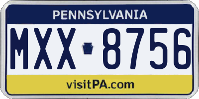 PA license plate MXX8756