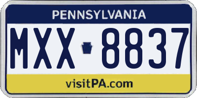 PA license plate MXX8837