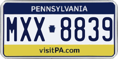 PA license plate MXX8839